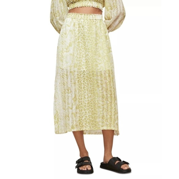 All Saints Dresses & Skirts - ALLSAINTS Clara Noche Pleated Midi Skirt in Lime Green